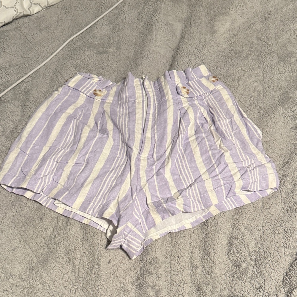 Forever 21 Lavender and Cream Striped High Waist Shorts